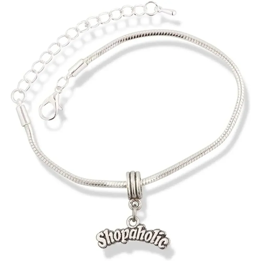 Shopoholic Text Shopping Addiction Charm Bracelet